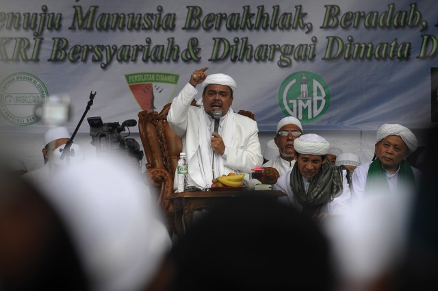 Habib Rizieq di acara Maulid Nabi Muhammad. (Foto: Antara/Rivan Awal Lingga)