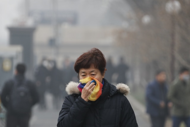 Seorang ibu menutupi hidungnya dari polusi udara di jalanan (Foto: APexchange)