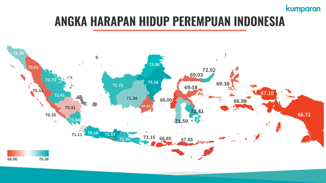 Angka harapan hidup perempuan di berbagai provinsi di Indonesia, sumber: BPS (Foto: Ridho Robby/kumparan)