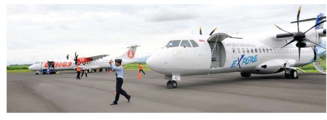 Pesawat mendarat di Bandara Blimbingsari (Foto: Dok. Pemkab Banyuwangi)