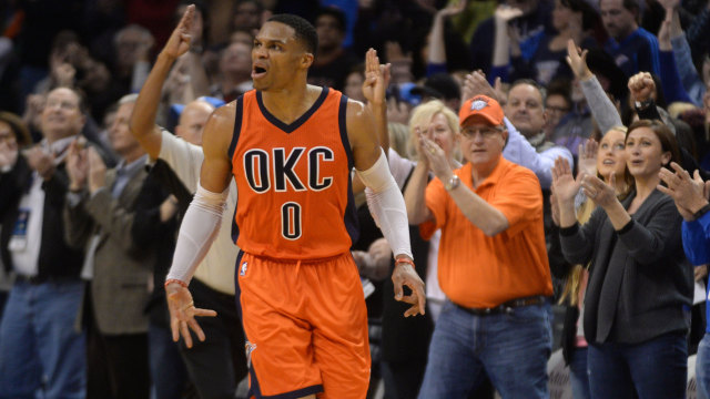 Russell Westbrook saat masih bermain untuk Oklahoma City Thunder. Foto: USA Today via Reuters/Mark D. Smith