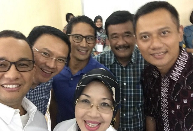Selfie Cagub Cawagub Pilkada DKI Jakarta 2017 (Foto: Twitter)