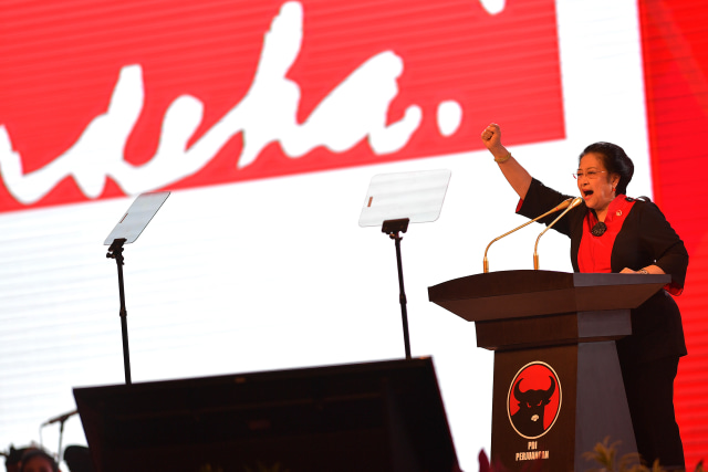 Megawati pidato di HUT ke-44  PDIP (Foto: Widodo S. Jusuf/Antara Foto)