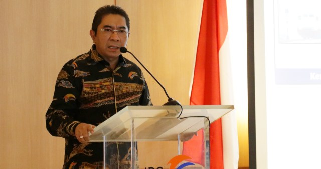 Dirut IPC sedang memberikan sambutan. (Foto: Fanny Kusumawardhani/kumparan)