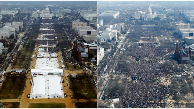 Inaugurasi Trump (kiri) dan Obama tahun 2009 (Foto: Lucas Jackson (L), Stelios Varias/Reuters)