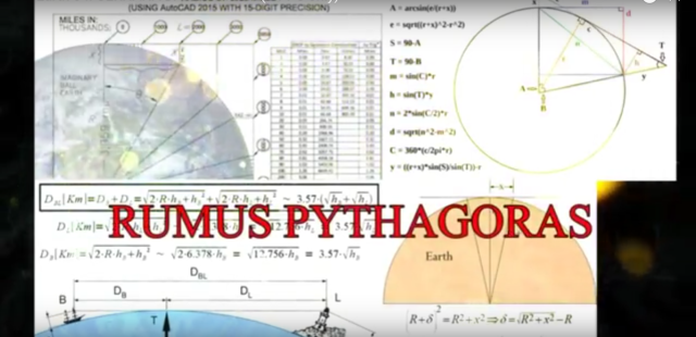 Rumus Pitagoras menghitung lengkung bumi (Foto: Youtube/ Flat Earth 101)