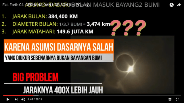 Asumsi dasar perhitungan gerhana diklaim salah (Foto: Youtube/ Flat Earth 101)