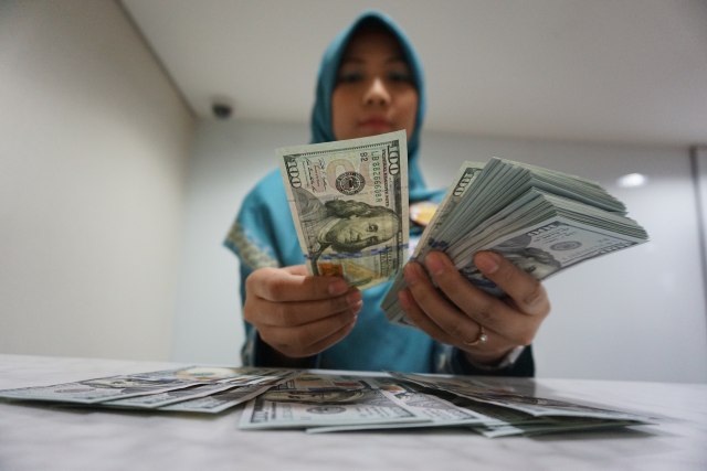 Teller bank menghitung uang Dolar. Foto: Aditia Noviansyah/kumparan