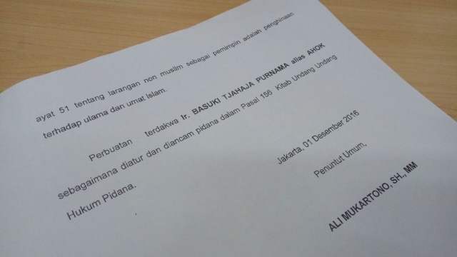 Surat Dakwaan Ahok. (Foto: Istimewa)