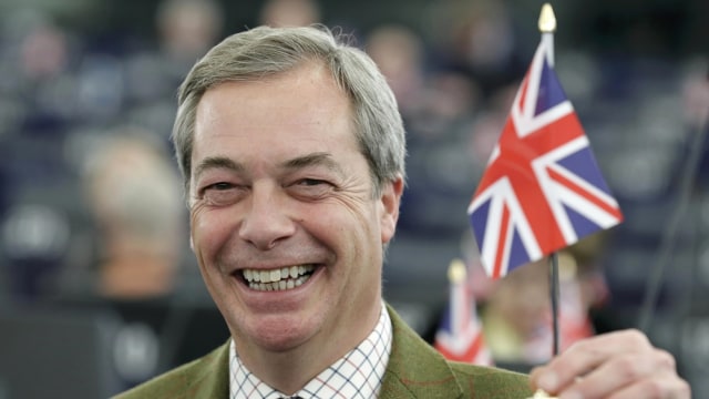 Politisi sayap kanan Inggris Nigel Farage. Foto: Reuters/Christian Hartmann
