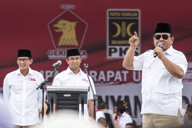 Prabowo ikut kampanye akbar Anies-Sandi. Foto: Antara/M Agung Rajasa