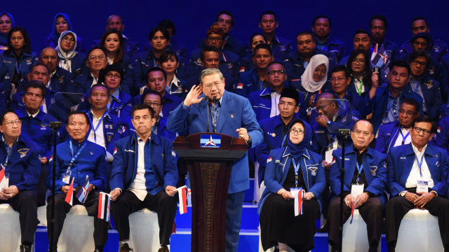 SBY menyampaikan pidato politik. (Foto: Akbar Nugroho Gumay/Antara)