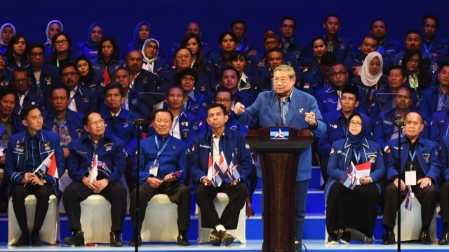 SBY menyampaikan pidato politik. (Foto: Akbar Nugroho Gumay/Antara)