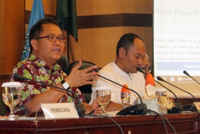 Rudiantara di rangkaian Hari Pers Nasional 2017. (Foto: Embong Salampessy/Antara)