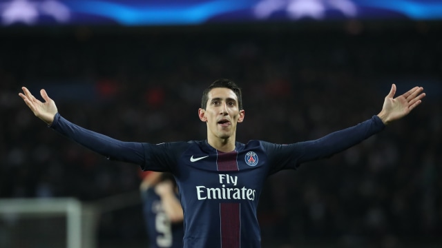 Angel Di Maria dengan balutan kostum PSG. Foto: Christian Hartmann/Reuters