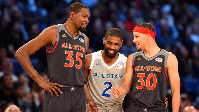 Kevin Durant, Kyire Irving dan Stephen Curry. (Foto: Bob Donnan-USA TODAY Sports Via Reuters)