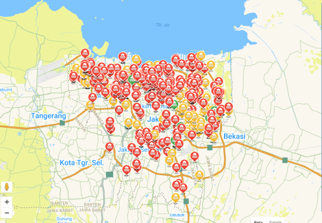 Laporan Pengaduan Qlue soal Banjir di Jakarta (Foto: smartcity.jakarta.go.id/maps)