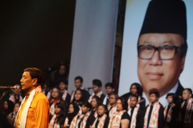 Wiranto memberikan pidato di acara Hanura. Foto: Aditia Noviansyah/kumparan