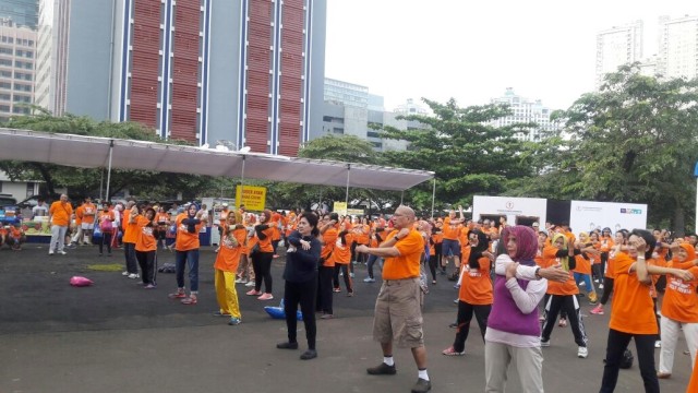 Senam pagi Yayasan Kanker Indonesia. (Foto: Mustaqim Amna/kumparan)