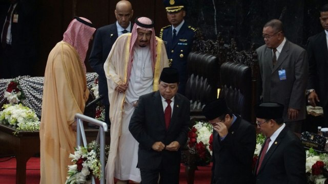 Raja Salman usai memberikan sambutan di  DPR RI. (Foto: Aditia Noviansyah/kumparan)