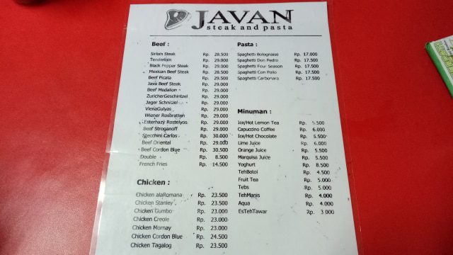 Daftar menu di Javan Steak. (Foto:  Amanaturrosyidah/kumparan)