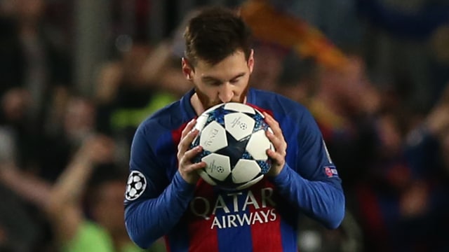 Lionel Messi membawa Barca menuju perempat final (Foto: Albert Gea/Reuters)