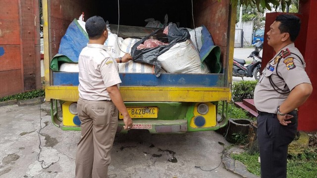 Truk yang mengangkut daging babi hutan. (Foto: Balai Karantina Kementan)