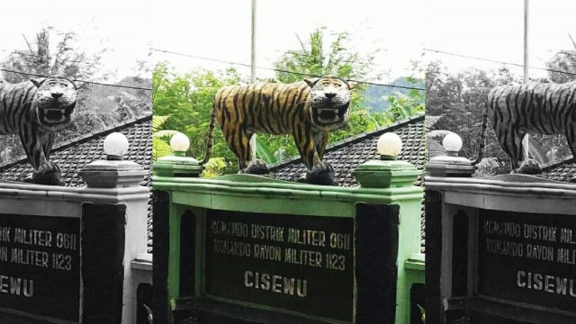 Patung macan di Koramil Cisewu. (Foto: Viral Istimewa)