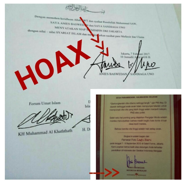 Hoax tanda tangan Anies-Sandi. (Foto: Dok. Istimewa)