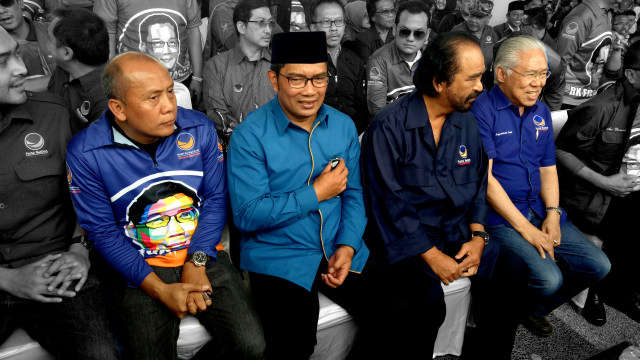 Saan M., Ridwan Kamil, dan Surya Paloh. Foto: Aria Pradana/kumparan