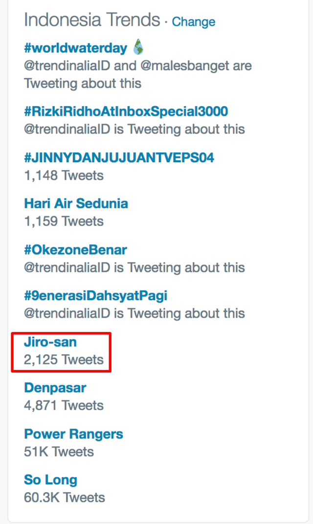 Jiro San Trending di Twitter (Foto: Twitter)