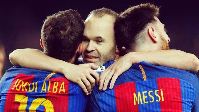 Alba, Iniesta, dan Messi. (Foto: FC Barcelona)