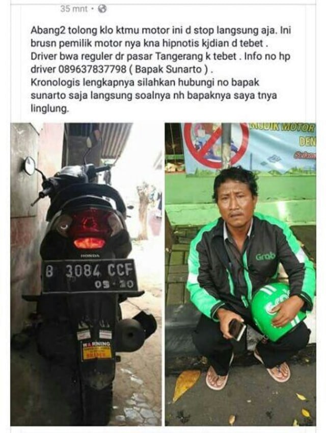 Sunarto, Driver Gojek yang Dihipnotis (Foto: Dok. Istimewa)