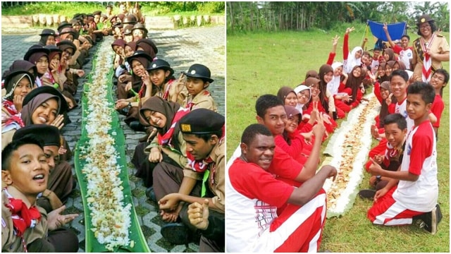 Kegiatan Pramuka saat makan bersama. (Foto: Dok. Kwarnas Pramuka)