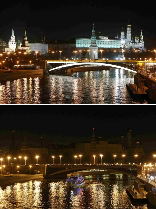 Earth Hour di Kremlin, Rusia. Foto: REUTERS/Sergei Karpukhin