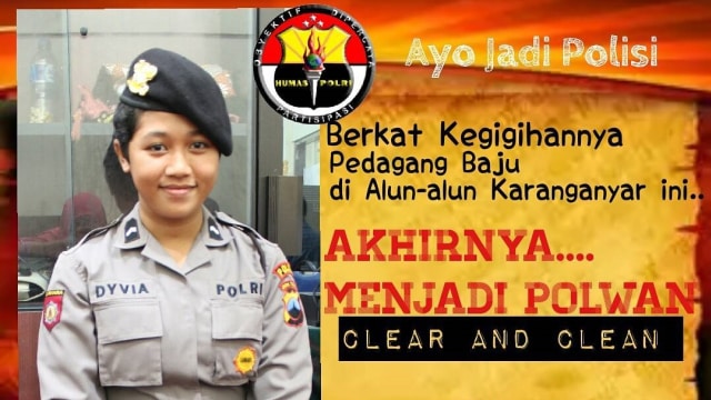 Dyvia pedagang baju jadi polisi. (Foto: Instagram/polreskaranganyar)