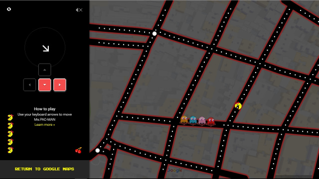 Game Pac-Man dalam Google Maps. (Foto: Google Maps)