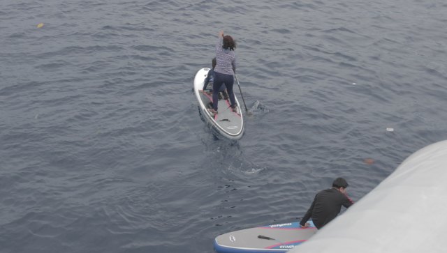 Susi menggunakan paddle board  (Foto: Ridho Robby/kumparan)