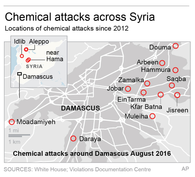 Peta Serangan Kimia di sekitar Damaskus. (Foto: AP)