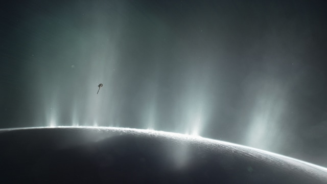 Ilustrasi Cassini melewati Enceladus (Foto: NASA/JPL-Caltech)