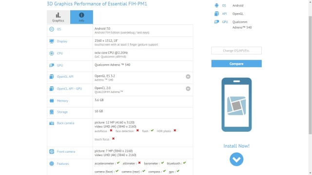 Essential muncul di program uji performa GFXBench. (Foto: GFXBench)