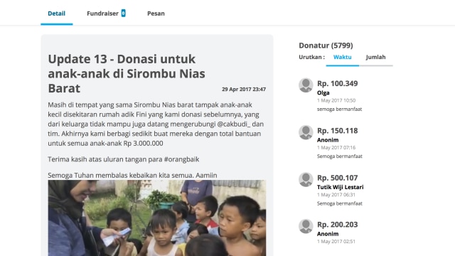 Update terakhir Cak Budi di kitabisa.com (Foto: kitabisa.com)