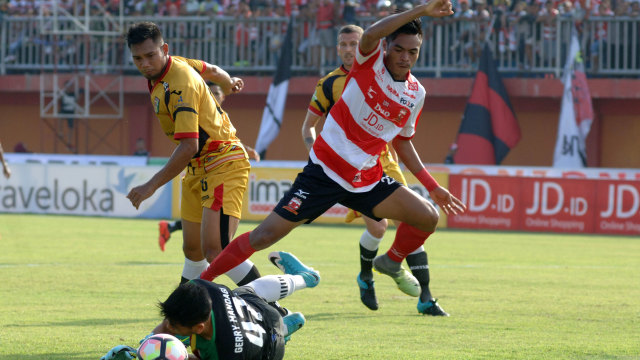 Madura United pada laga lawan Mitra Kukar. (Foto: Saiful Bahri/ANTARA)