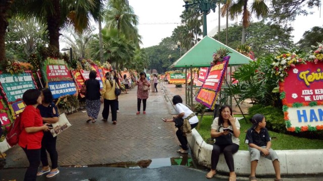 Beberapa pengunjung di antara bunga-bunga Ahok (Foto: Fahrian Saleh/kumparan)