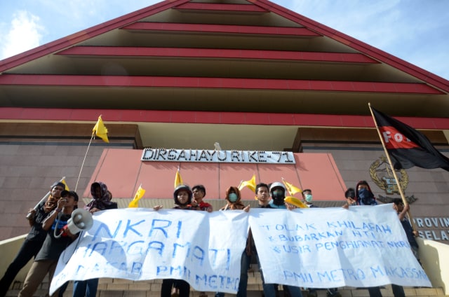 PMII menolak tabligh akbar HTI. (Foto: Antara/Darwin Fatir)