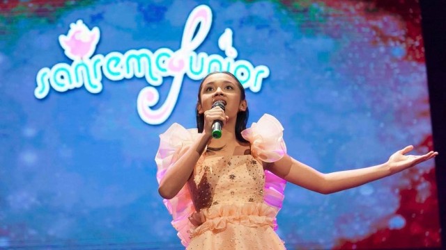 Lyodra tampil di Festival Sanremo Junior. (Foto: Instagram @gitagut)