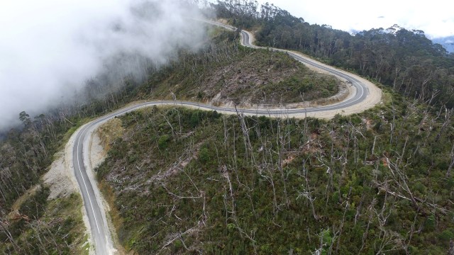 Jalan Trans-Papua membentang di pegunungan Papua. Foto: Indrianto Eko Suwarso/ANTARA