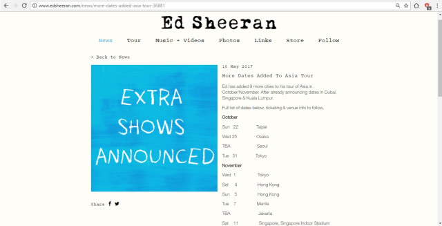 Jadwal konser Ed Sheeran (Foto: www.edsheeran.com)