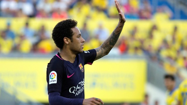 Neymar Hattrick ke gawang Las Palmas. (Foto: Reuters/Borja Suarez)