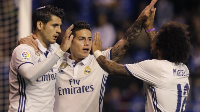 Morata dan James bersama Marcelo. (Foto: Reuters/Miguel Vidal)